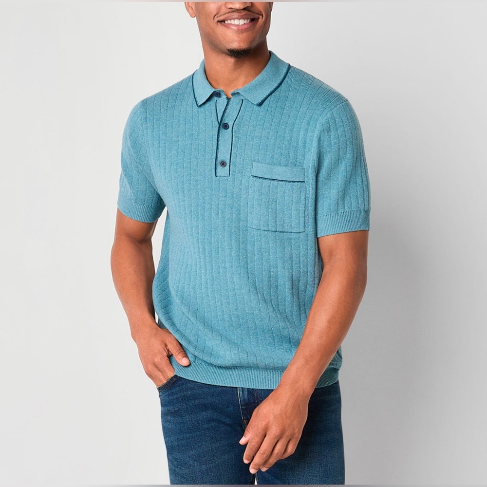 Mutual Weave Mens Short Sleeve Pullover Polo Sweater